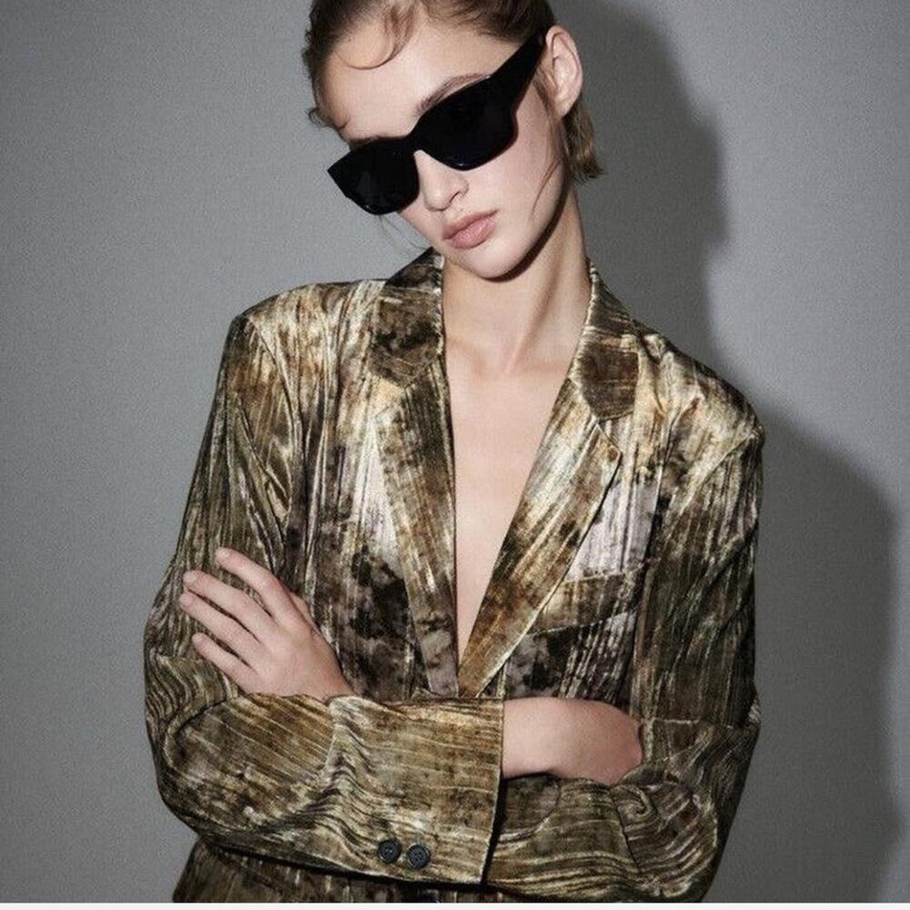 Zara Olive and Brown Tie Dye Velvet Coat
